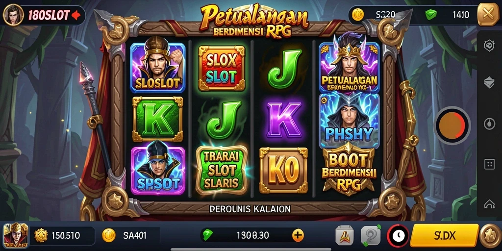 Tampilan gameplay 180SLOT dengan karakter dan mesin slot yang menarik.