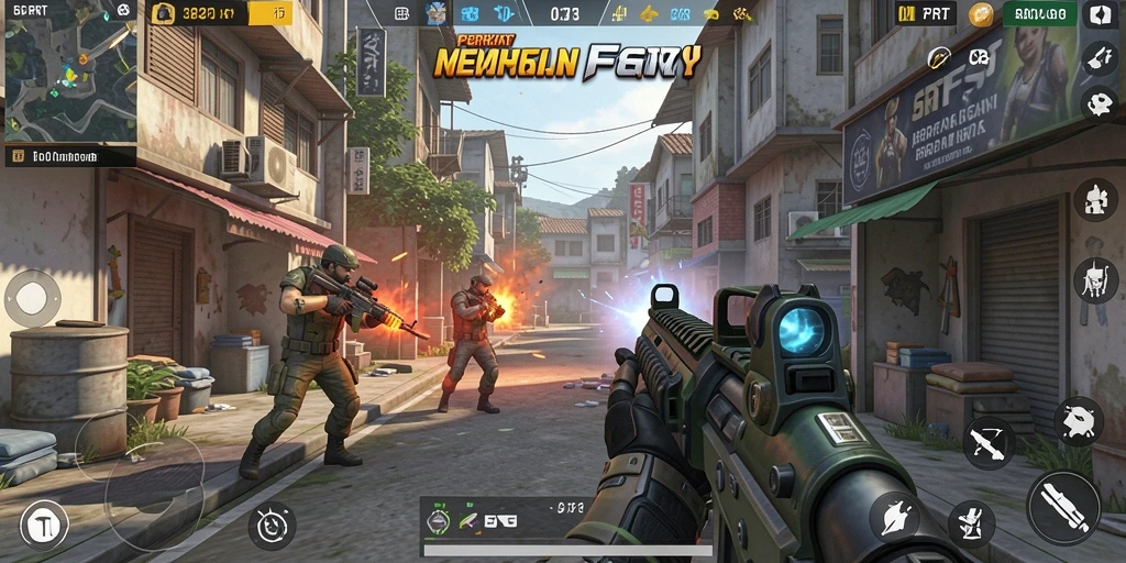 Tangkapan layar 5RT yang menunjukkan aksi menegangkan dalam gameplay FPS.