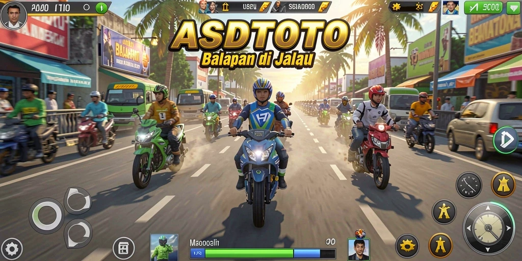 Screenshot gameplay ASDTOTO menampilkan balapan yang mendebarkan.
