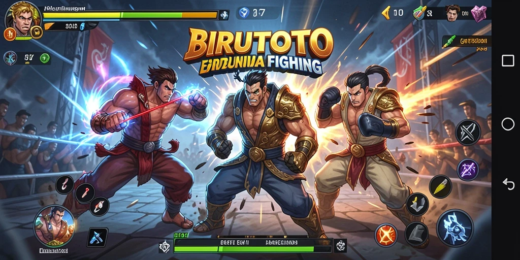 Screenshot gameplay <strong>BIRUTOTO</strong> yang menampilkan pertarungan seru antara karakter.