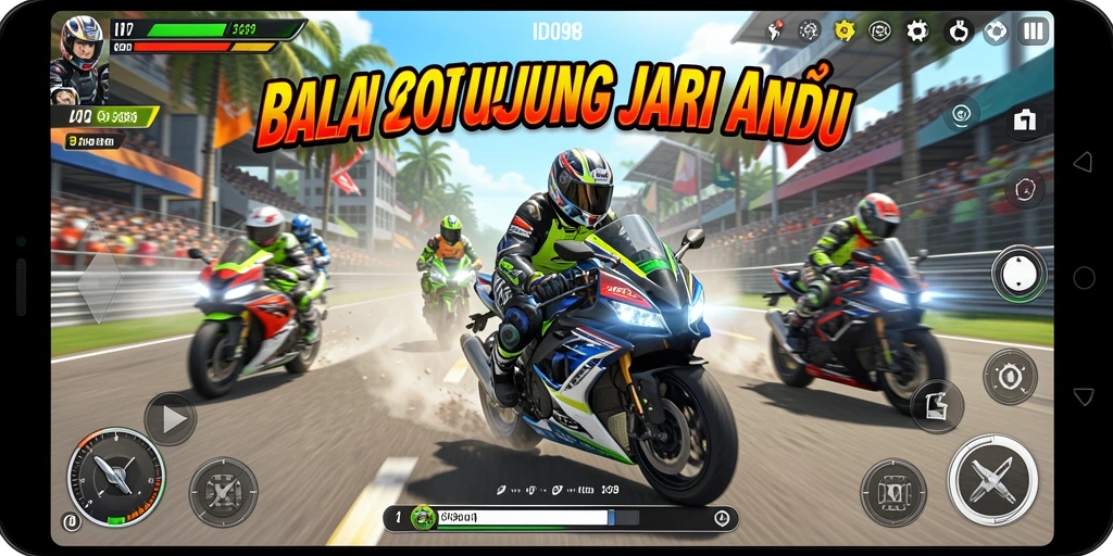Screenshot menunjukkan akselerasi cepat dalam balapan motor yang mendebarkan.