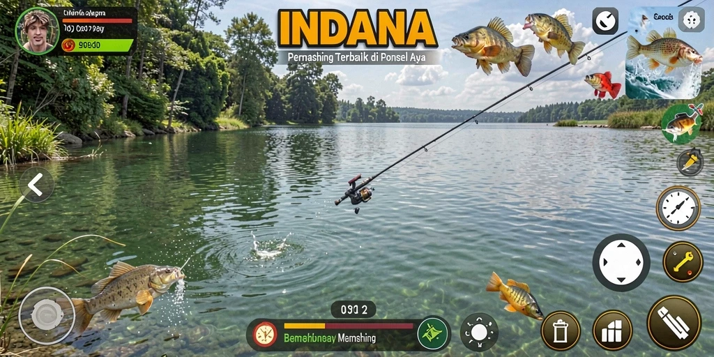 Gameplay menarik dalam INDAAA dengan berbagai pilihan memancing.