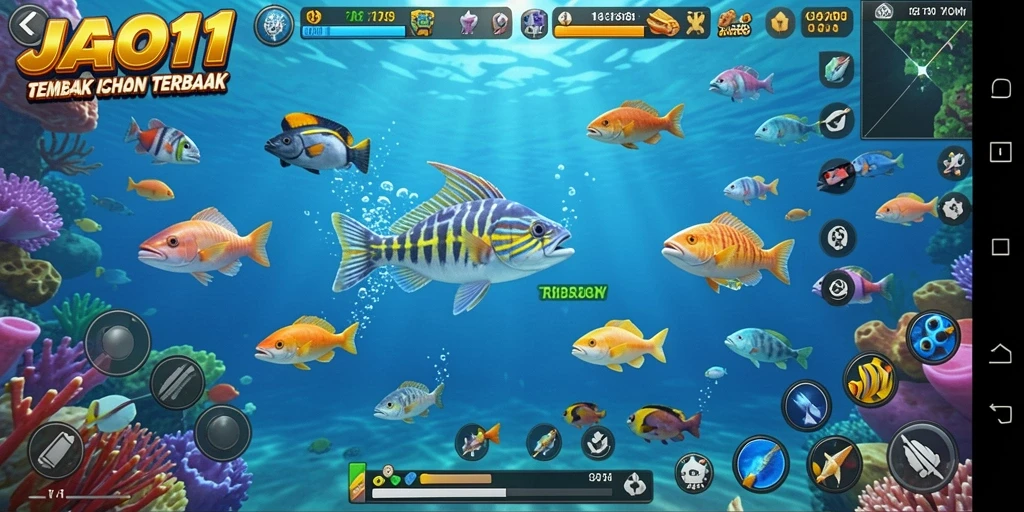 Tampilan gameplay JAGO11 dengan suasana bawah laut yang hidup.