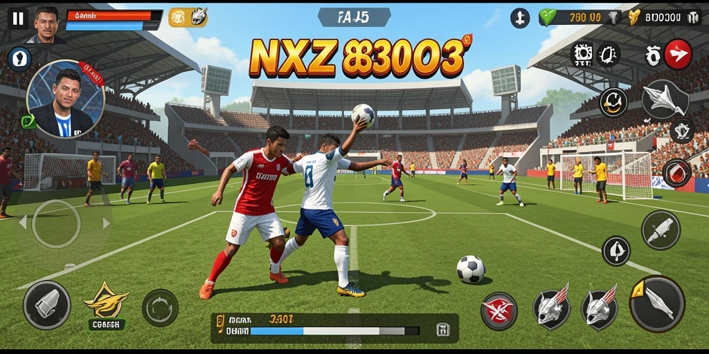 Screenshot NX303 menunjukkan aksi seru dalam permainan olahraga.