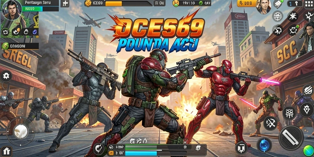 Tampilan gameplay OCE69 yang mendebarkan di arena perang.