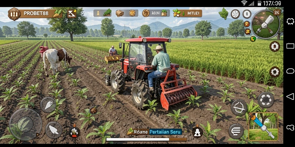 Tampilan gameplay seru di PROBET88 yang menunjukkan aktivitas bertani.
