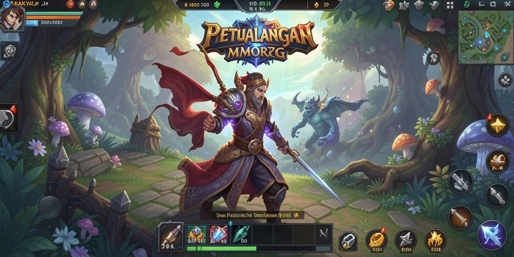 Screenshot gameplay RAKYATJP yang menampilkan pertempuran epik dan eksplorasi.