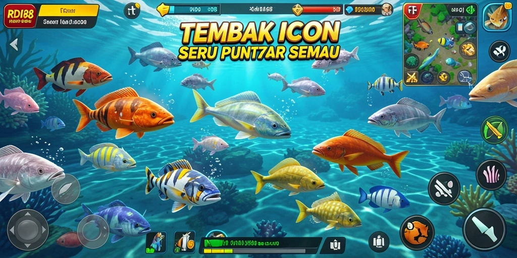 Screenshot gameplay RDI88 menunjukkan aksi menembak ikan yang seru.