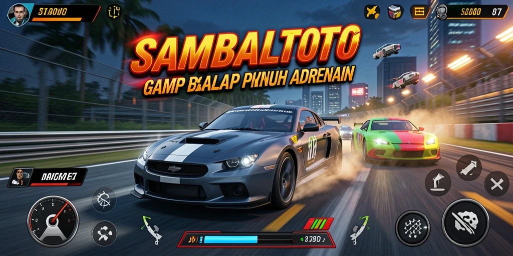 Tampilan gameplay SAMBALTOTO dengan mobil balap yang cepat dan menantang.