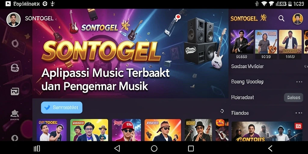 Screenshot utama SONTOGEL menampilkan antarmuka aplikasi musik yang menarik.
