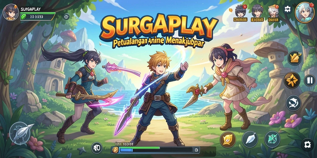 Tampilan gameplay SURGAPLAY yang penuh warna dan dinamis.